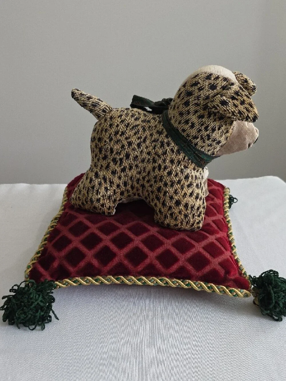 Handmade Plush Patterned Dog Accent Pillow Home Decor Festive Conversation Piece